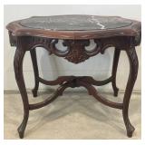 Marble Inset Top Parlor Coffee/ End Table with Fancy Carved Base