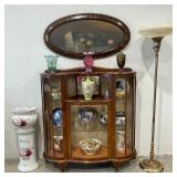 French Curved Glass China Cabinet, Fine Glassware