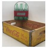 Coca Cola Wooden Crate & Aluminum 6 Pack Carrier