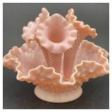 Fenton Pink Hobnail Milk Glass Epergne