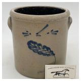 Unusual 1/2 Gallon Blue Decorated Crock