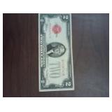 $2 Dollar Bill Series 1928 D, Red Seal on Right Side 