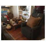 End table , collectibles and chair