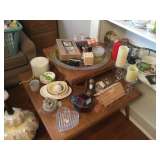 End table with collectibles