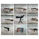 55 Guns, Ammo, Scopes, Hoyt XT200 Compound Bow, and Gun Cases 