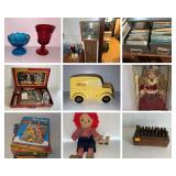 Stoneware, Dolls, Glassware, Postcards