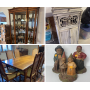 Vintage Furniture, Collectibles, Timothy Wolf Cairn Sculpture, Vintage Milk Bottles and Books 