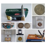 Gold Pieces, Silver Coins, Jewelry, Knives 