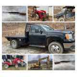 Excavator, Tractors, Side x Side, Firearms, Tools 