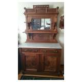 Antique Eastlake Victorian marble top sideboard