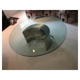 MCM Chrome Moon shaped Gold embellished base with round glass top