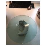 MCM Chrome Moon shaped Gold embellished base with round glass top