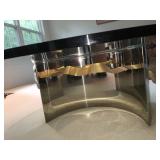 MCM Chrome Moon shaped Gold embellished base with round glass top