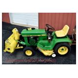 John Deere 110 with mower, leaf wagon and snowblower