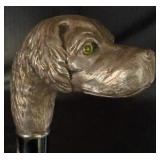 Sterling Head / Glass Eyed "Dog" Cane Walking Stick