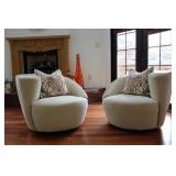 Vladimir Kagan, "Nautilus" Swivel Lounge Chairs Pair - custom ultra suede cream fabric