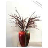 Red gold and green vase with removable battery powered light up flowers