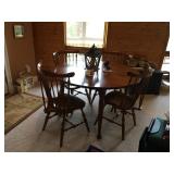 Cherry Table, Two Leaves and Six Chairs