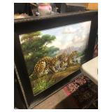 huge leopard cheetahs oil painting signed