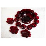 Cranberry glass punch bowl