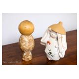  Mid Century Wooden Japanese KOKESHI Doll and Japanese ceramic Hakata doll