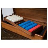 Ceaser  Tahoe  poker chips and teak storage box