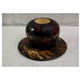 Vintage wooden vase and plate