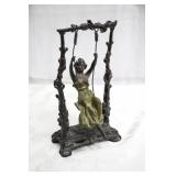Art Nouveau Style Bronze Girl On A Swing signed