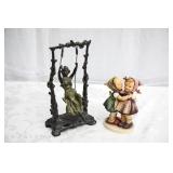 Art Nouveau Style Bronze Girl On A Swing signed and 1948 Hummel