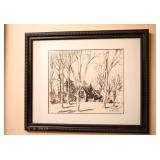 Midcentury ink painting