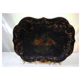 Antique 19th C. French Victorian Hand Painted Birds Tole Metal Toleware Tray