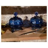 Blue Glass ware covered dishes Blue Glass ware covered dishes