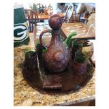 Bargreen pitcher and 5 glasses on tray $50.00celona Leather wrapped 