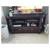 Dark Stained Corner TV Stand 47 1/2" by 18", asking $200.00