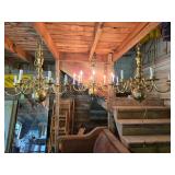 7 matching solid Brass Chandeliers