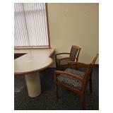 We have some very nice wood chairs with arms blue pattern material asking $30.00 eachg