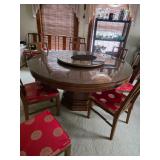 Chinese Antique Round Unity Rose Wood Lazy Susan Table with 12 chairs and cushions