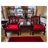 Antique Hand Carved Rose Wood Living Room Furniture set includes 4 chairs, 3 end tables,  cont