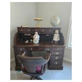 Wood Rolltop Desk with Chair  55"W, 28"D, 48"T- $260.00