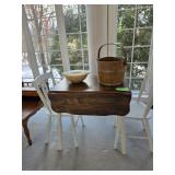 Brown Drop Leaf Table with 2 white chairs - 31"W, 21" Long with 2 10" Leaf