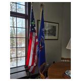 Wisconsin, USA flags with stands