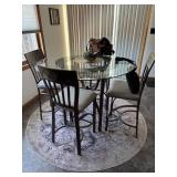 48" Round Metal High Top with 4 Counter Height Metal Padded Stools stone look. 35" T $250 set