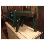 Green Milking Stool 10.5"w x 15"h x 12"l