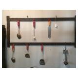 Wood Rack w/ Metal hooks 19.5"h x 43"l