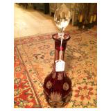Ruby Red Decanter- Etched- Glass Stopper 16"h