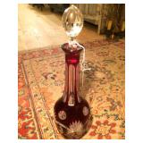Ruby Red Decanter- Etched Pineapple- Glass Stopper- 16"h