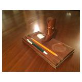 Wood Boot Ink Well & Pen Holder 5"h x 9"l