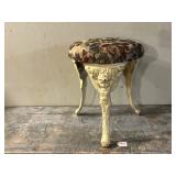 Painted Figural Cast Iron Stool w/ Upholstered Top