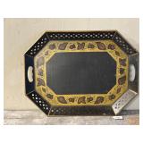 Vintage Hand Painted Tole Tray w/ Lattice Edge