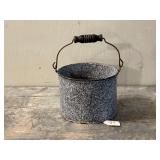 Grey Granite Pail with Wire Bail and Wood Handle